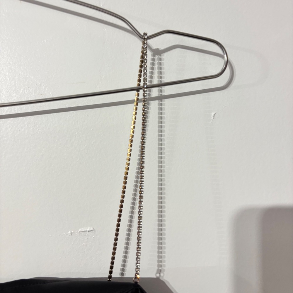 Zara Black Satin Mini Dress Rhinestone Chain Straps Ruched Size S Party NWT - Picture 4 of 13